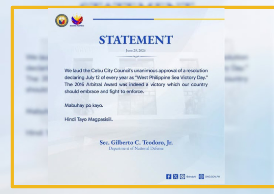 Teodoro praises Cebu City's move to declare July 12 as 'West Philippine Sea Victory Day'  - related article thumbnail