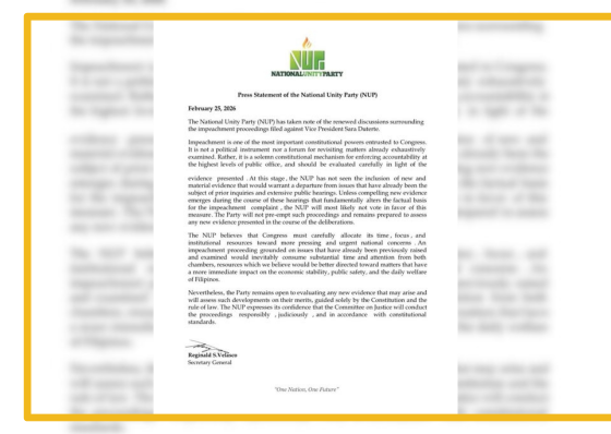 National Unity Party unlikely to support Duterte impeachment - related article thumbnail