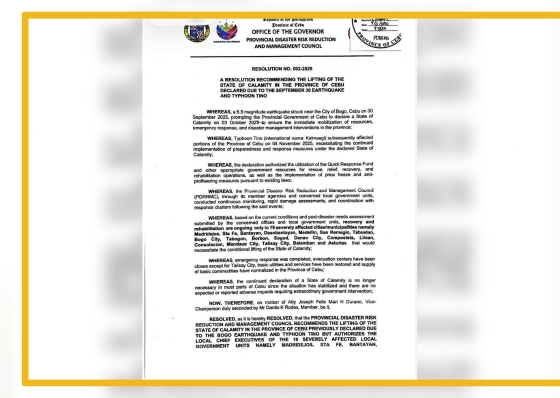 Lifting of state of calamity in Cebu okayed - related article thumbnail