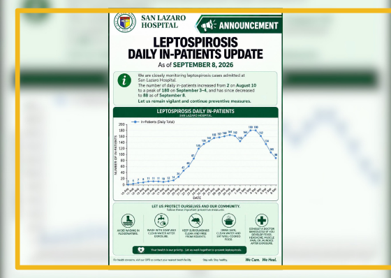 San Lazaro Hospital logs 22 deaths due to leptospirosis - related article thumbnail